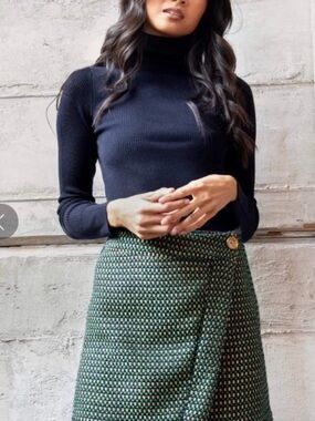 Eva Franco Green Patterned Wrap A-Line Skirt